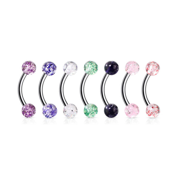 Gebogen barbell met glitter acryl balletjes in verschillende kleuren - Afbeelding 4