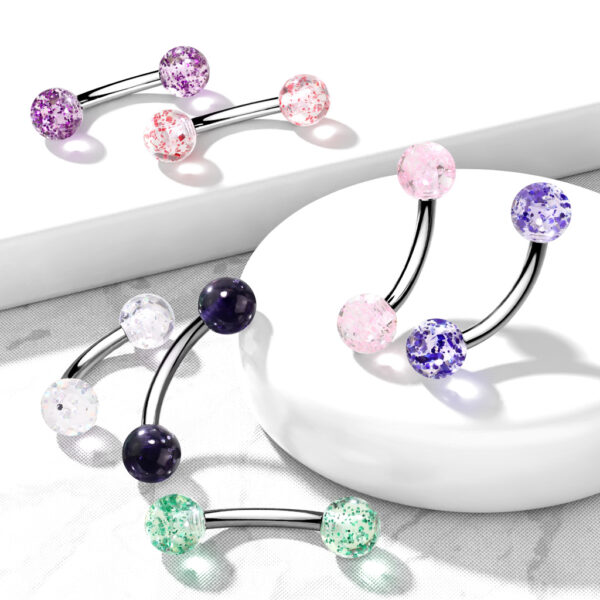 Gebogen barbell met glitter acryl balletjes in verschillende kleuren - Afbeelding 5