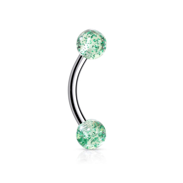 Gebogen barbell met glitter acryl balletjes in verschillende kleuren - Afbeelding 16