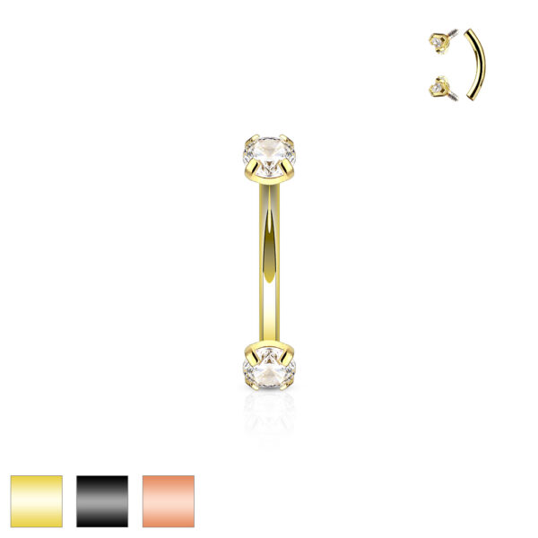 Gebogen barbell met helder CZ prong-set