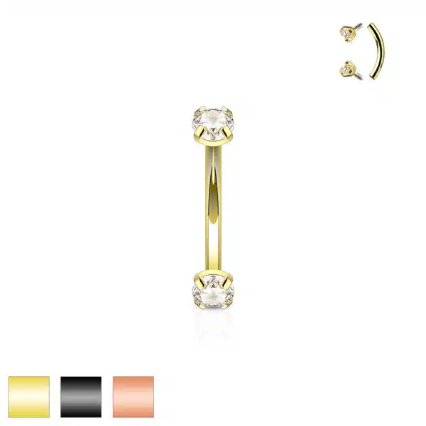 Gebogen barbell met helder CZ prong-set