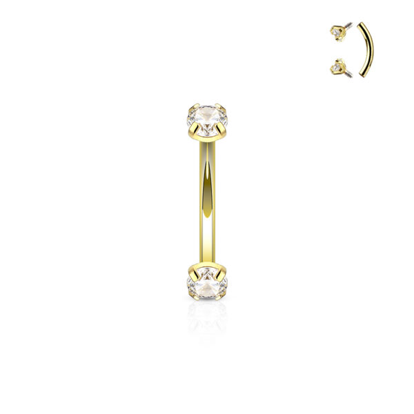 Gebogen barbell met helder CZ prong-set - Afbeelding 2