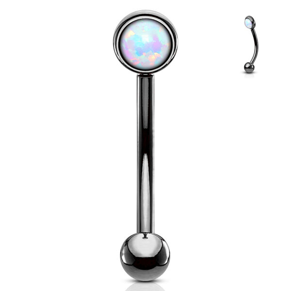 Gebogen barbell met plat balletje met opaal steen in verschillende kleuren - Afbeelding 2