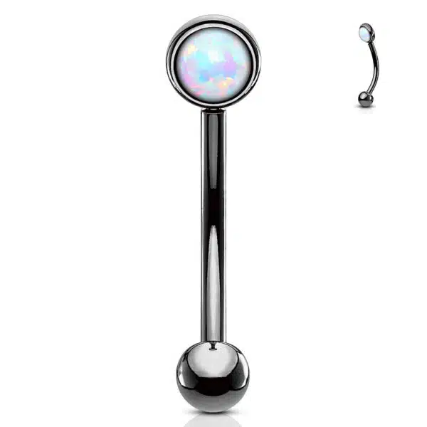 Gebogen barbell met plat balletje met opaal steen in verschillende kleuren - Afbeelding 2