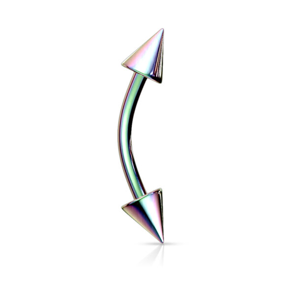 Gebogen barbell met spikes van chirurgisch staal met titanium coating in verschillende kleuren - Afbeelding 33
