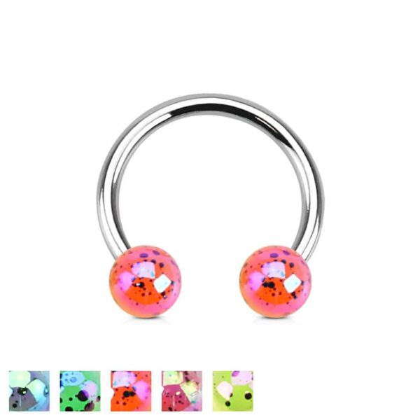 Circular barbell met gekleurde Aurora Borealis balletjes