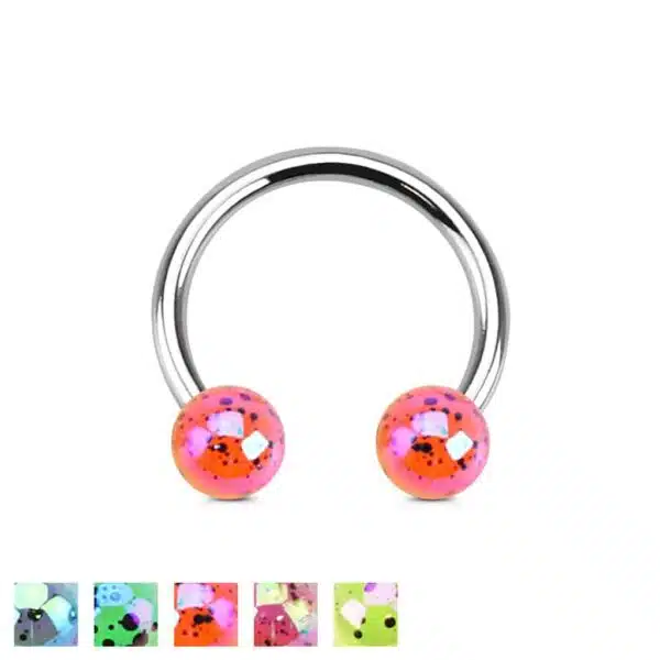 Circular barbell met gekleurde Aurora Borealis balletjes