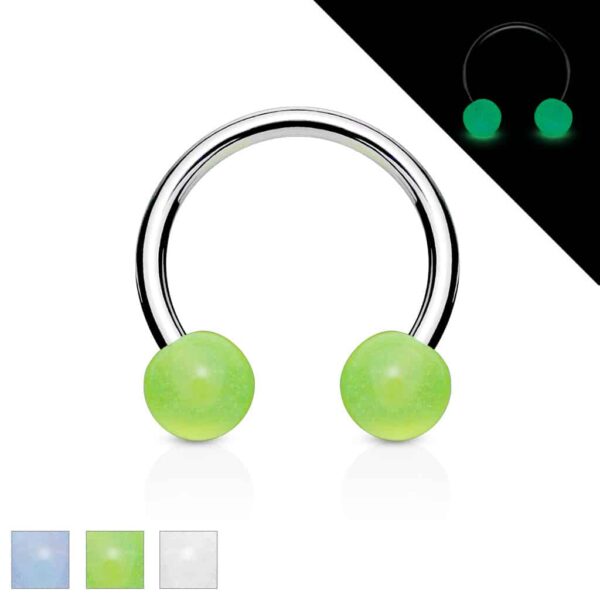 Circular barbell met glow in the dark balletjes