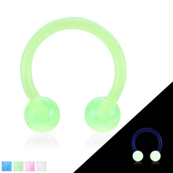 Circular barbell van acryl met glow in the dark balletjes