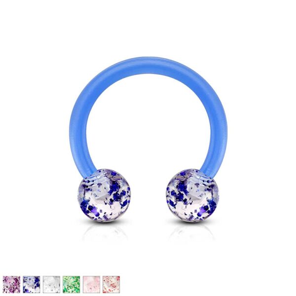 Circular barbell van acryl met glitter balletjes