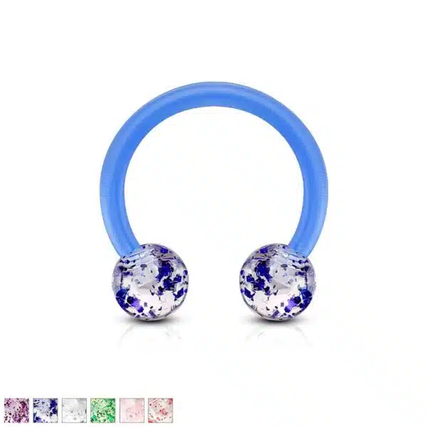 Circular barbell van acryl met glitter balletjes