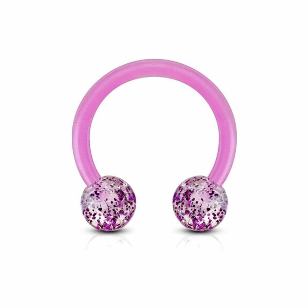 Circular barbell van acryl met glitter balletjes - Afbeelding 8