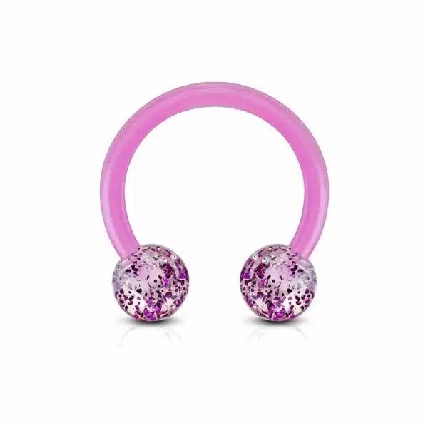 Circular barbell van acryl met glitter balletjes - Afbeelding 8