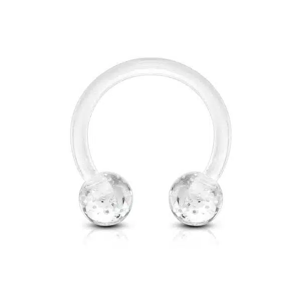 Circular barbell van acryl met glitter balletjes - Afbeelding 4