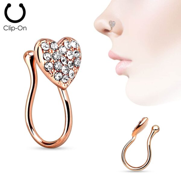 Neusclip piercing met hartje ingelegd met steentjes - Afbeelding 6