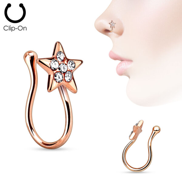 Neppe neusclip piercing met sterretje met steentjes - Afbeelding 3