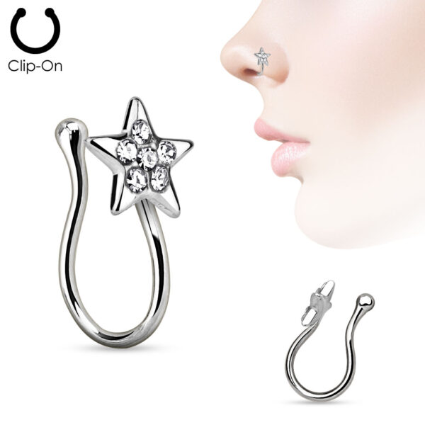 Neppe neusclip piercing met sterretje met steentjes - Afbeelding 4