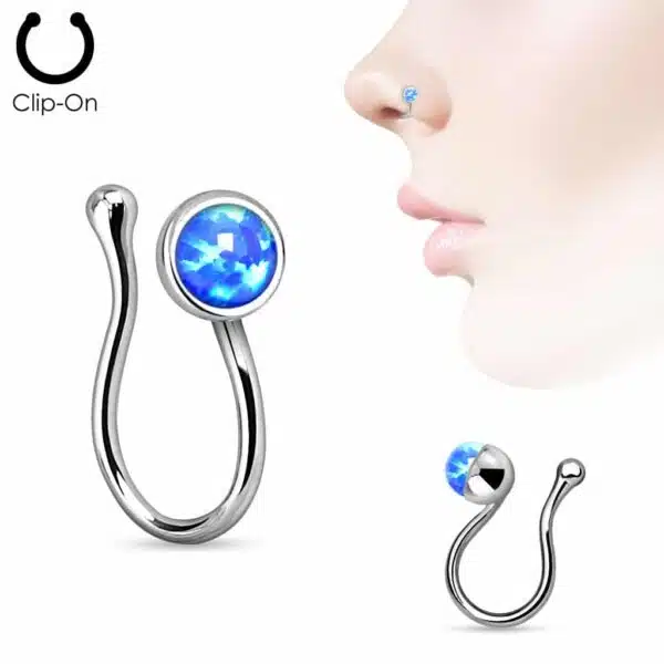 Neppe neuspiercing clip met Opaal steen - Afbeelding 2