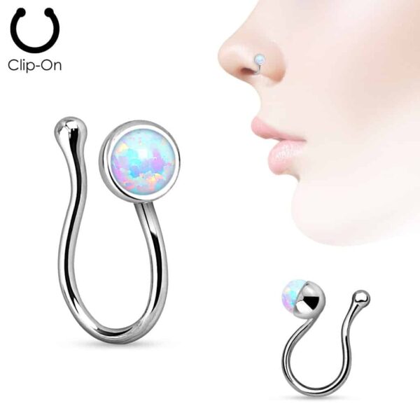 Neppe neuspiercing clip met Opaal steen - Afbeelding 3