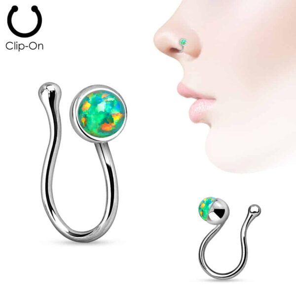 Neppe neuspiercing clip met Opaal steen - Afbeelding 4