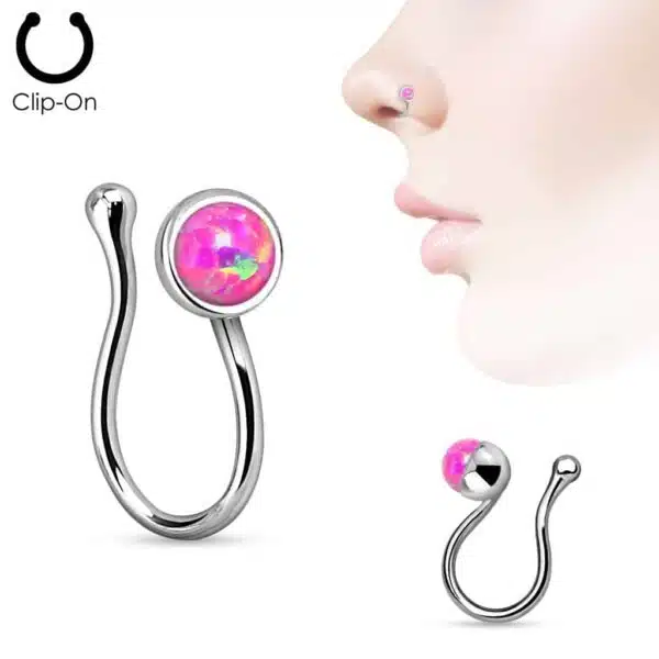 Neppe neuspiercing clip met Opaal steen - Afbeelding 5