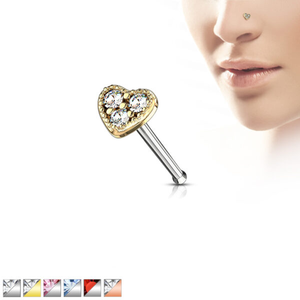 Neus bone met hartje met CZ steentjes