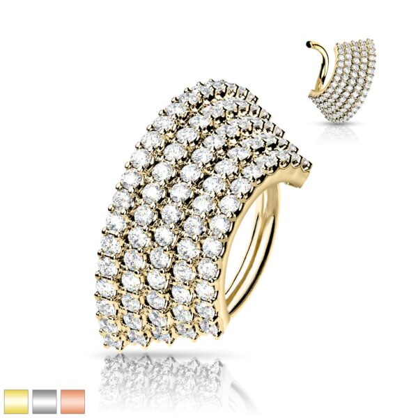 Piercing ring met 5 rijen heldere CZ steentjes - Afbeelding 2