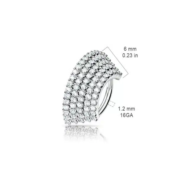 Piercing ring met 5 rijen heldere CZ steentjes - Afbeelding 7
