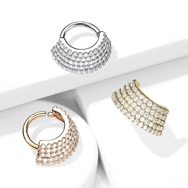 Piercing ring met 5 rijen heldere CZ steentjes