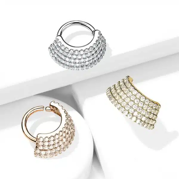Piercing ring met 5 rijen heldere CZ steentjes