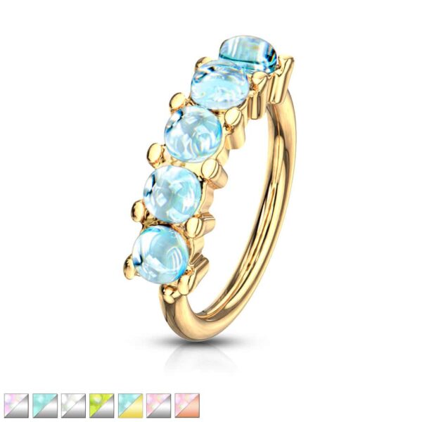 Buigbare piercing ring met 5 steentjes van 316L chirurgisch staal - Afbeelding 2