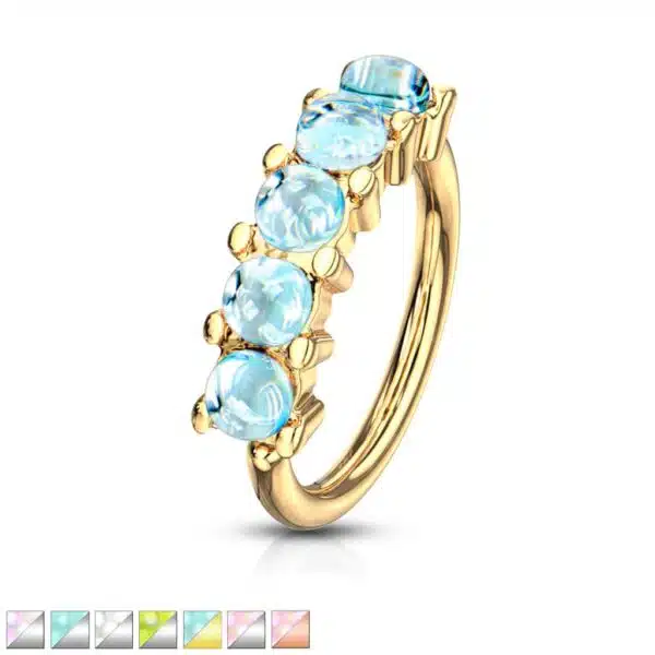 Buigbare piercing ring met 5 steentjes van 316L chirurgisch staal - Afbeelding 2