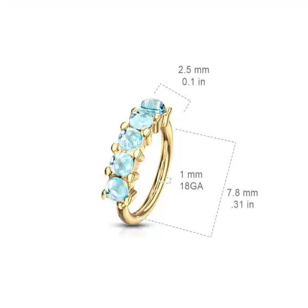 Buigbare piercing ring met 5 steentjes van 316L chirurgisch staal - Afbeelding 5