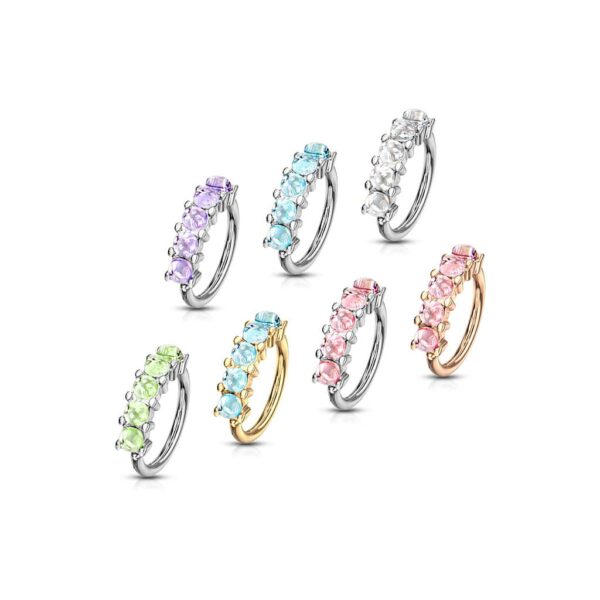 Buigbare piercing ring met 5 steentjes van 316L chirurgisch staal - Afbeelding 4