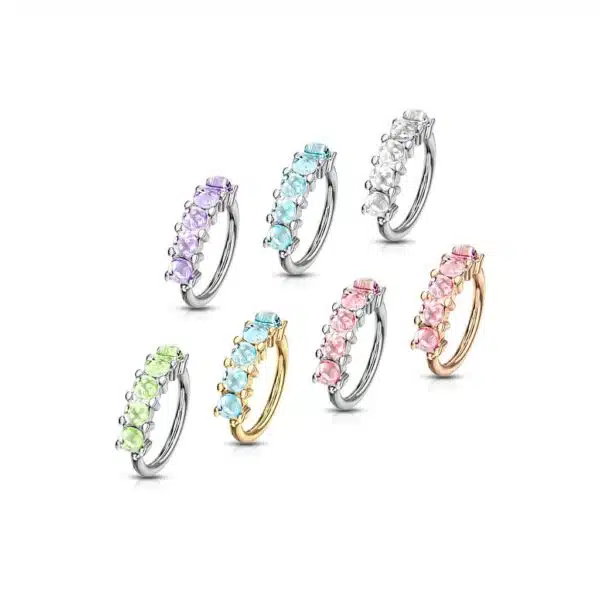 Buigbare piercing ring met 5 steentjes van 316L chirurgisch staal - Afbeelding 4