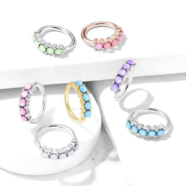 Buigbare piercing ring met 5 steentjes van 316L chirurgisch staal