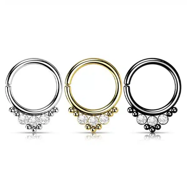Buigbare ring van chirurgisch staal met ronde steentjes en balletjes - Afbeelding 7