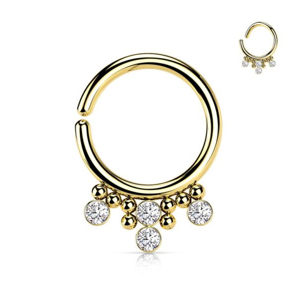 Buigbare piercing ring ing van 316L Chirurgisch Staal met 4 Ronde CZ Platte Ballen en Cluster Kralen - Afbeelding 11