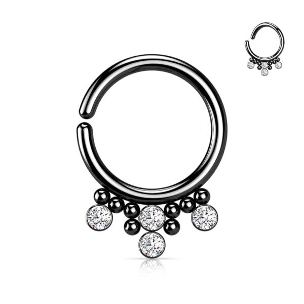 Buigbare piercing ring ing van 316L Chirurgisch Staal met 4 Ronde CZ Platte Ballen en Cluster Kralen - Afbeelding 9