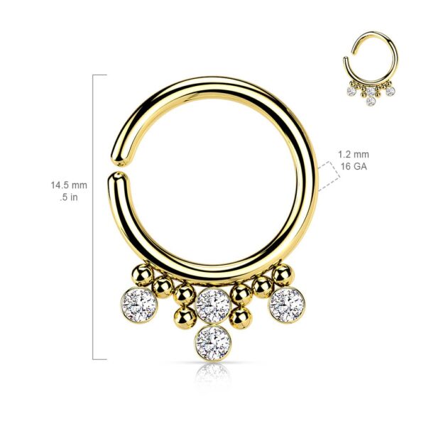 Buigbare piercing ring ing van 316L Chirurgisch Staal met 4 Ronde CZ Platte Ballen en Cluster Kralen - Afbeelding 5