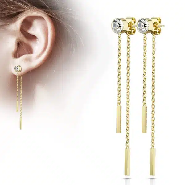Paar threader oorbellen met 6 mm CZ steen en ketting + staafje - Afbeelding 6