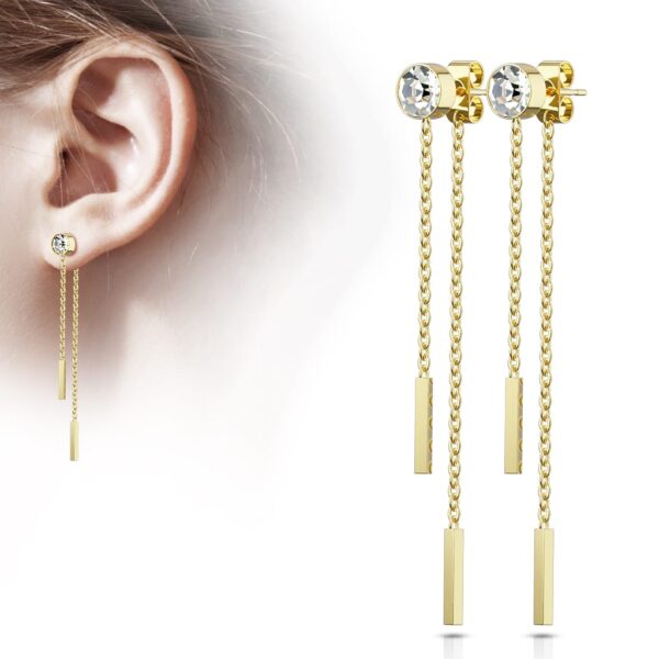 Paar threader oorbellen met 6 mm CZ steen en ketting + staafje - Afbeelding 3