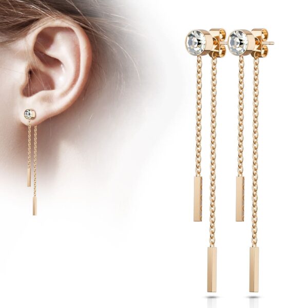 Paar threader oorbellen met 6 mm CZ steen en ketting + staafje - Afbeelding 7