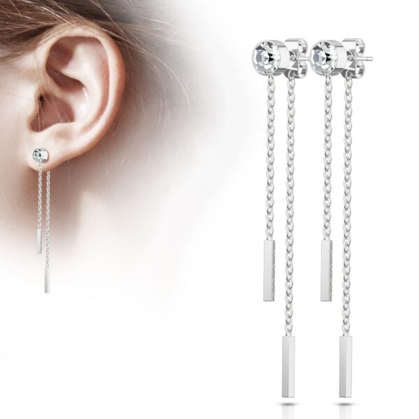 Paar threader oorbellen met 6 mm CZ steen en ketting + staafje - Afbeelding 8