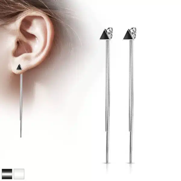 Paar threader oorbellen met driehoekje en hangende ketting - Afbeelding 2