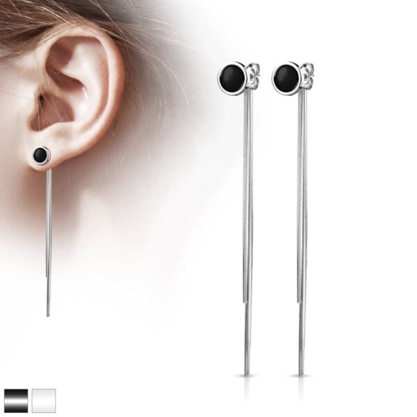 Paar threader oorbellen met ronde knop en hangende ketting - Afbeelding 2