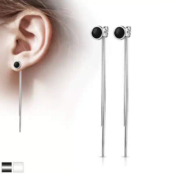 Paar threader oorbellen met ronde knop en hangende ketting - Afbeelding 2