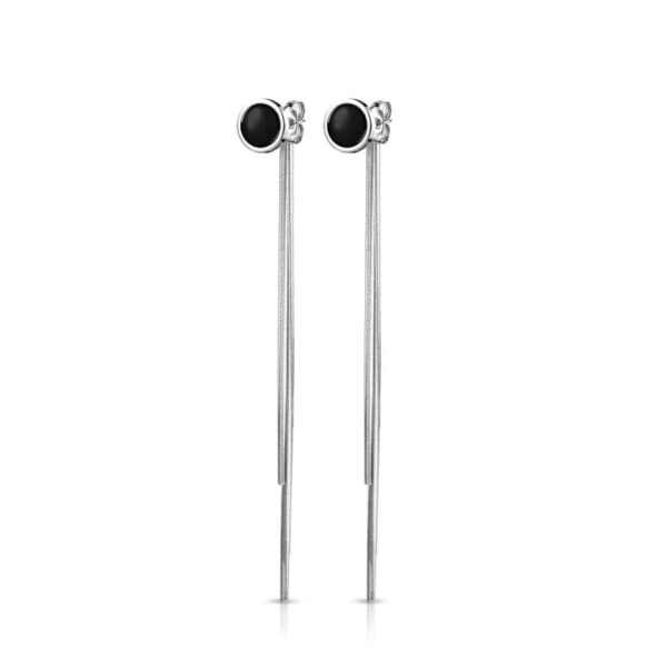 Paar threader oorbellen met ronde knop en hangende ketting - Afbeelding 7