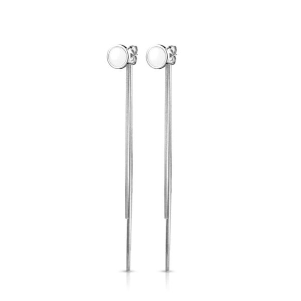 Paar threader oorbellen met ronde knop en hangende ketting - Afbeelding 8