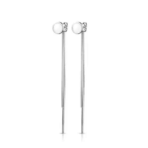 Paar threader oorbellen met ronde knop en hangende ketting - Afbeelding 8